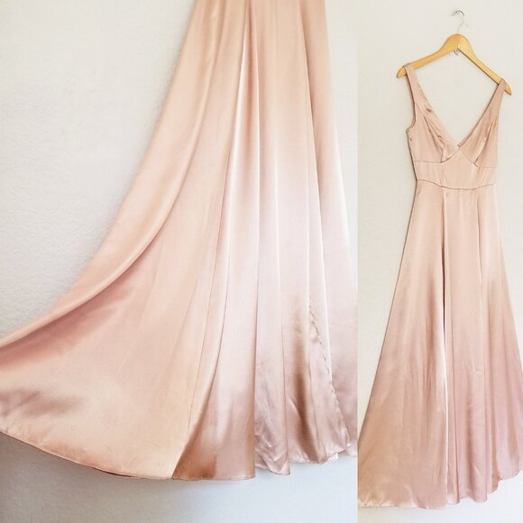 Galina Signature David’s Bridal Charmeuse Tank VNeck Gown Dress Slit Sand 2 $200 - Picture 12 of 14